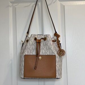 Michael Kors Brown and Cream Bucket Bag
